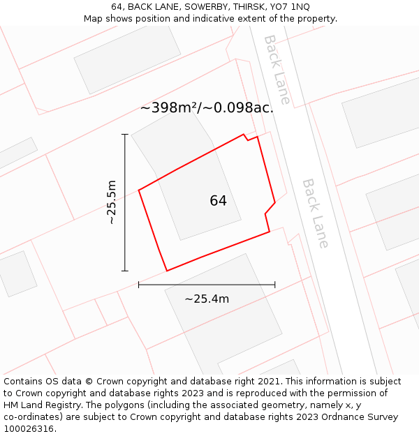 64, BACK LANE, SOWERBY, THIRSK, YO7 1NQ: Plot and title map