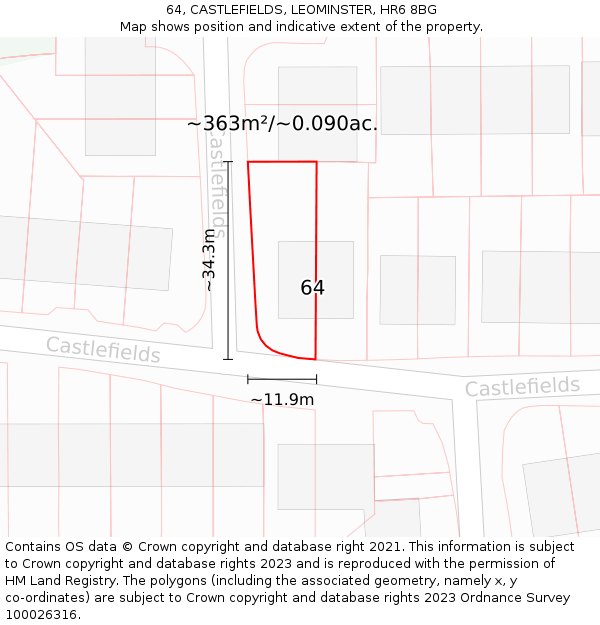 64, CASTLEFIELDS, LEOMINSTER, HR6 8BG: Plot and title map
