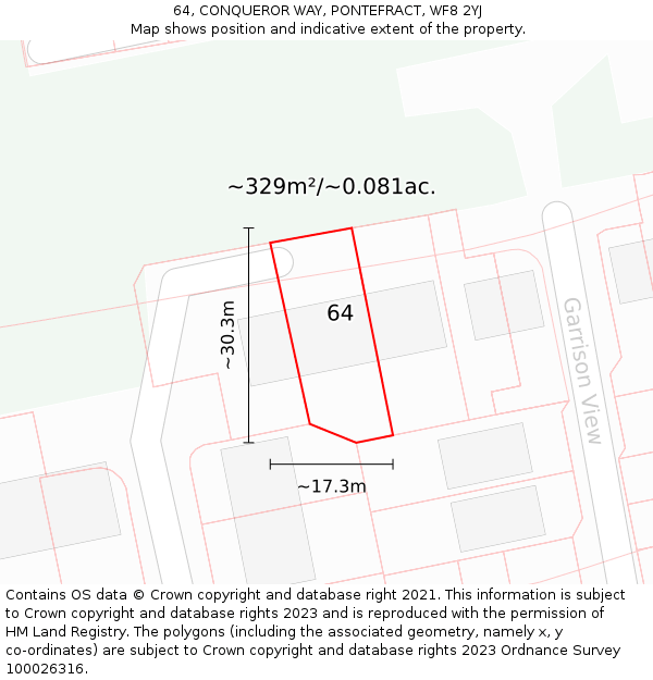 64, CONQUEROR WAY, PONTEFRACT, WF8 2YJ: Plot and title map