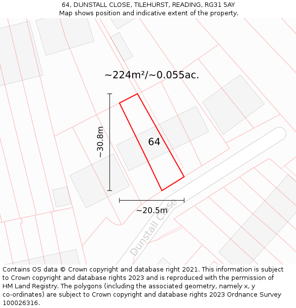 64, DUNSTALL CLOSE, TILEHURST, READING, RG31 5AY: Plot and title map