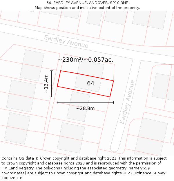 64, EARDLEY AVENUE, ANDOVER, SP10 3NE: Plot and title map