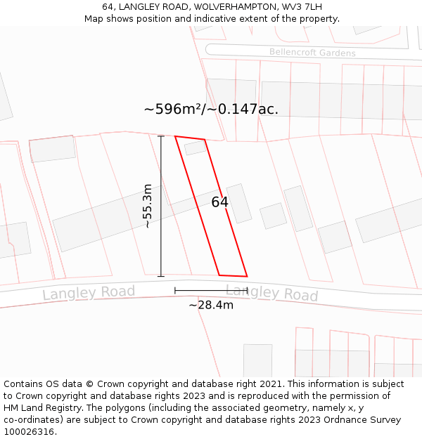 64, LANGLEY ROAD, WOLVERHAMPTON, WV3 7LH: Plot and title map