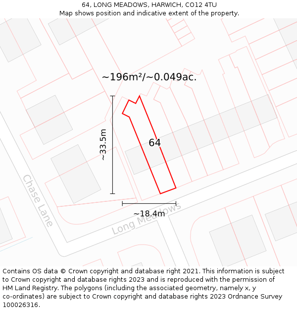 64, LONG MEADOWS, HARWICH, CO12 4TU: Plot and title map