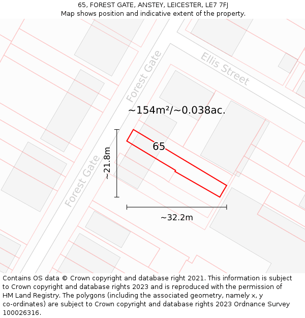 65, FOREST GATE, ANSTEY, LEICESTER, LE7 7FJ: Plot and title map