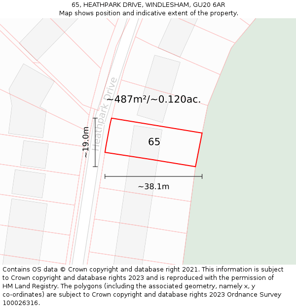 65, HEATHPARK DRIVE, WINDLESHAM, GU20 6AR: Plot and title map
