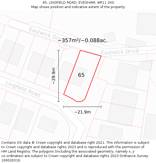 65, LINGFIELD ROAD, EVESHAM, WR11 2XG: Plot and title map
