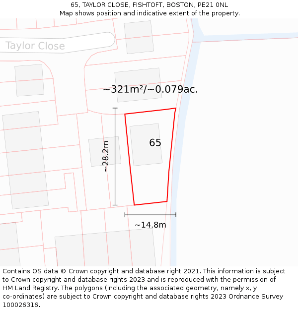 65, TAYLOR CLOSE, FISHTOFT, BOSTON, PE21 0NL: Plot and title map