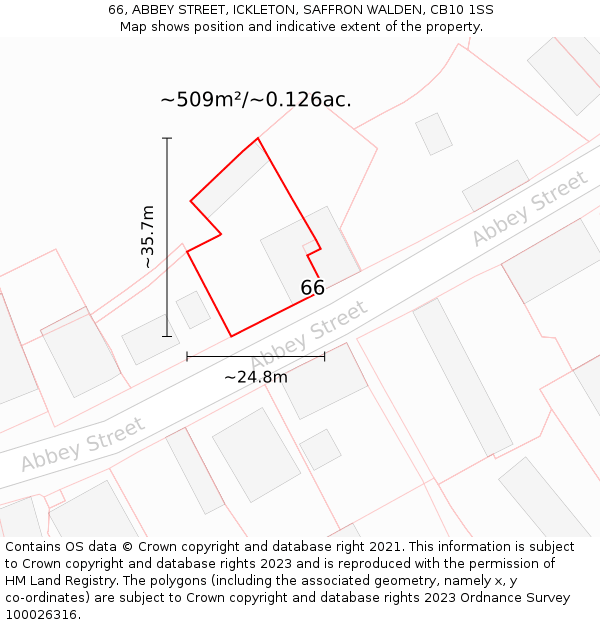 66, ABBEY STREET, ICKLETON, SAFFRON WALDEN, CB10 1SS: Plot and title map