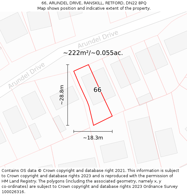 66, ARUNDEL DRIVE, RANSKILL, RETFORD, DN22 8PQ: Plot and title map