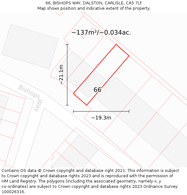 66, BISHOPS WAY, DALSTON, CARLISLE, CA5 7LF: Plot and title map