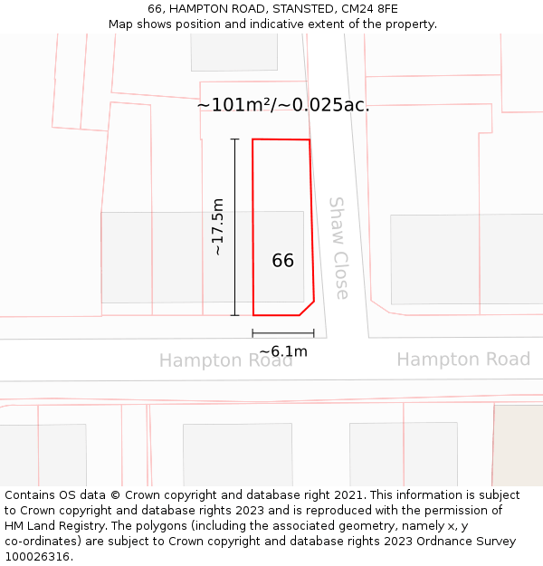 66, HAMPTON ROAD, STANSTED, CM24 8FE: Plot and title map