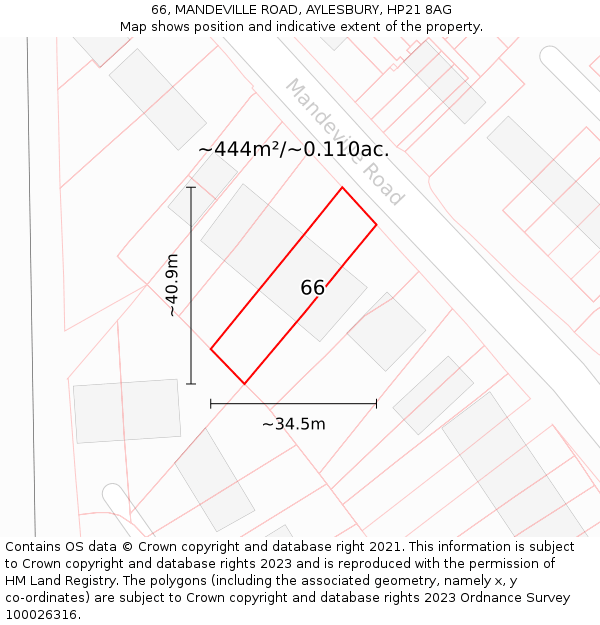 66, MANDEVILLE ROAD, AYLESBURY, HP21 8AG: Plot and title map