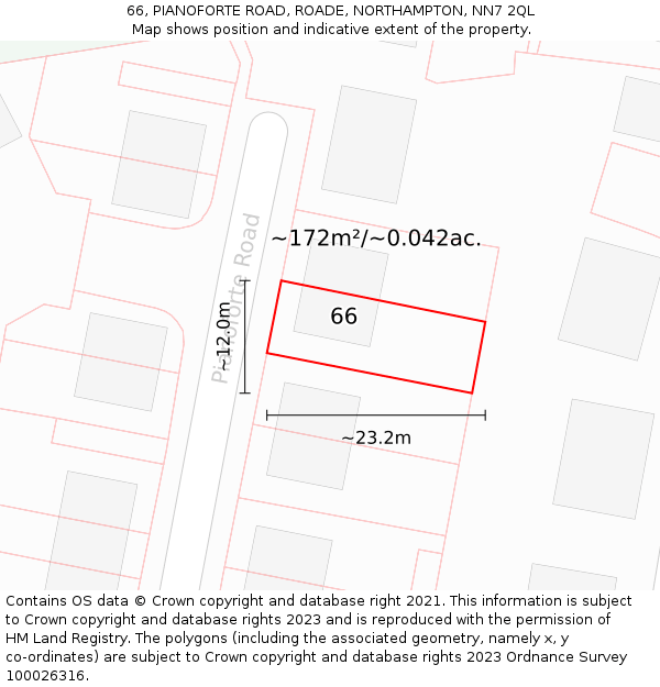 66, PIANOFORTE ROAD, ROADE, NORTHAMPTON, NN7 2QL: Plot and title map