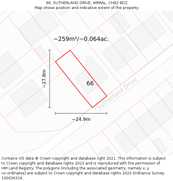 66, SUTHERLAND DRIVE, WIRRAL, CH62 8DZ: Plot and title map