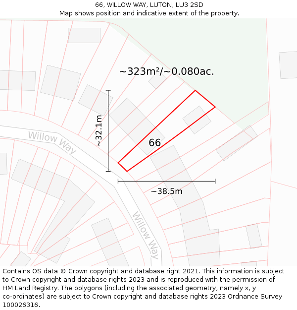 66, WILLOW WAY, LUTON, LU3 2SD: Plot and title map