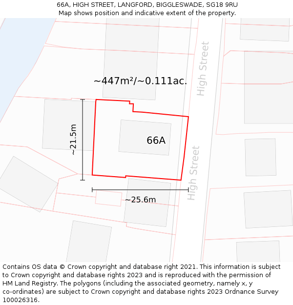 66A, HIGH STREET, LANGFORD, BIGGLESWADE, SG18 9RU: Plot and title map