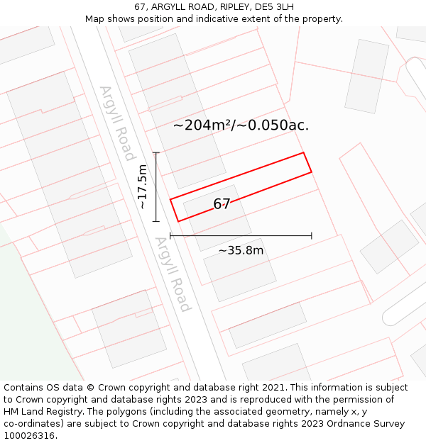 67, ARGYLL ROAD, RIPLEY, DE5 3LH: Plot and title map