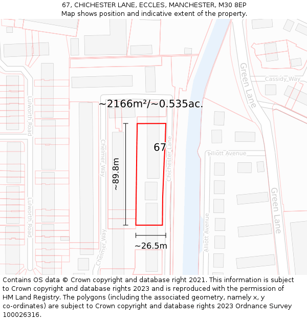 67, CHICHESTER LANE, ECCLES, MANCHESTER, M30 8EP: Plot and title map