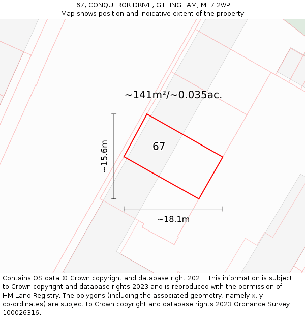 67, CONQUEROR DRIVE, GILLINGHAM, ME7 2WP: Plot and title map