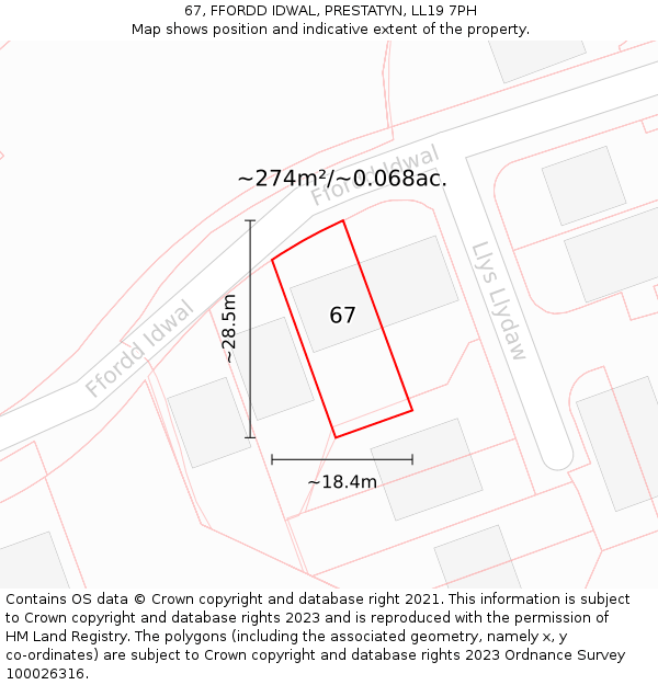 67, FFORDD IDWAL, PRESTATYN, LL19 7PH: Plot and title map