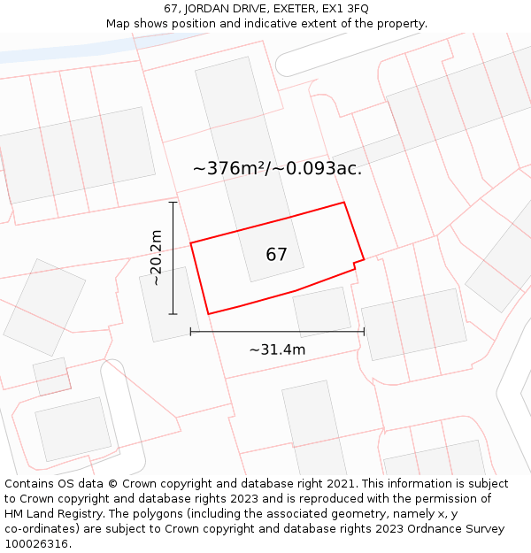 67, JORDAN DRIVE, EXETER, EX1 3FQ: Plot and title map