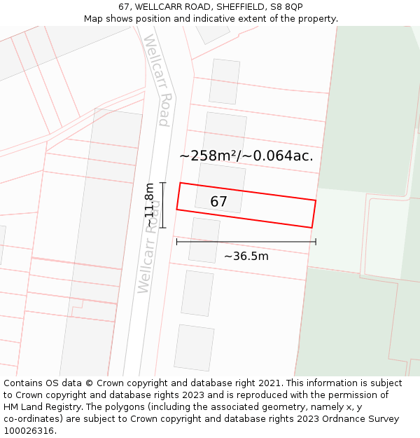 67, WELLCARR ROAD, SHEFFIELD, S8 8QP: Plot and title map