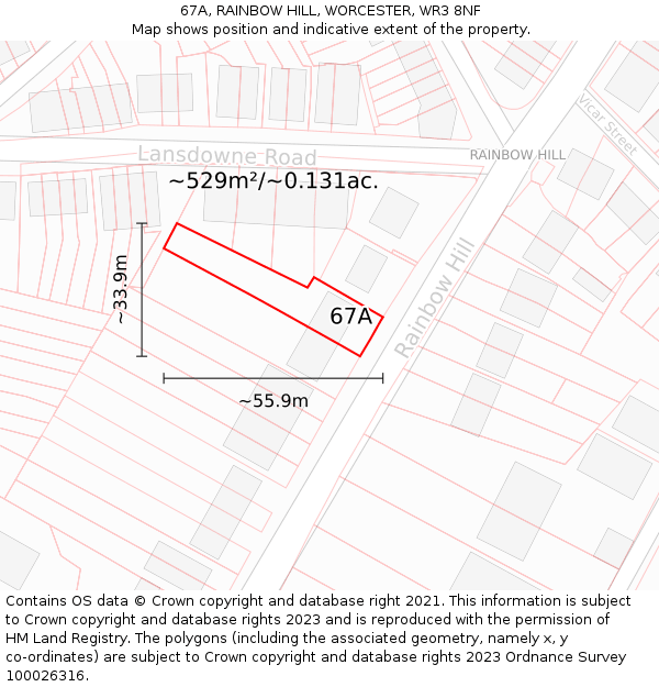 67A, RAINBOW HILL, WORCESTER, WR3 8NF: Plot and title map