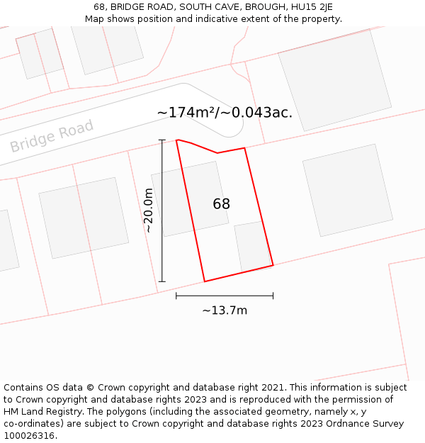 68, BRIDGE ROAD, SOUTH CAVE, BROUGH, HU15 2JE: Plot and title map