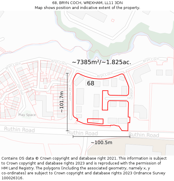 68, BRYN COCH, WREXHAM, LL11 3DN: Plot and title map