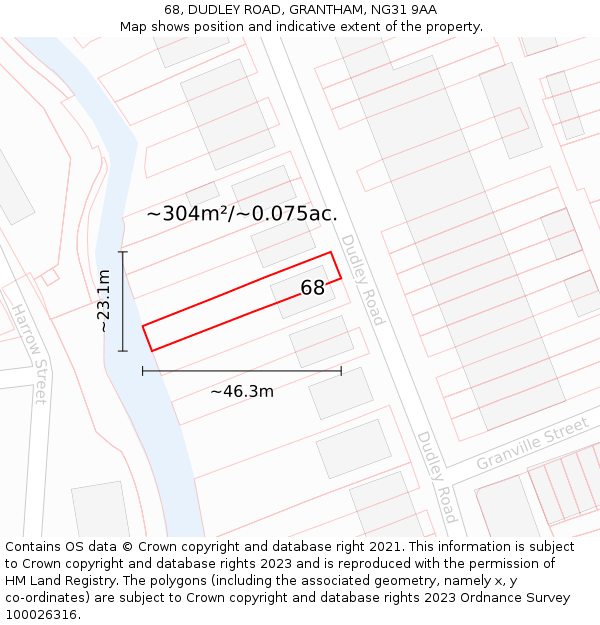 68, DUDLEY ROAD, GRANTHAM, NG31 9AA: Plot and title map