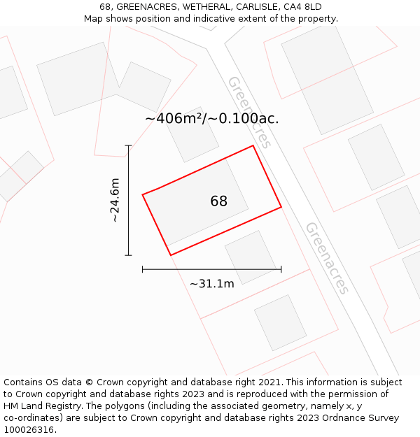 68, GREENACRES, WETHERAL, CARLISLE, CA4 8LD: Plot and title map