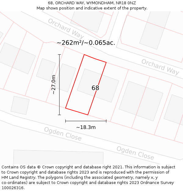 68, ORCHARD WAY, WYMONDHAM, NR18 0NZ: Plot and title map