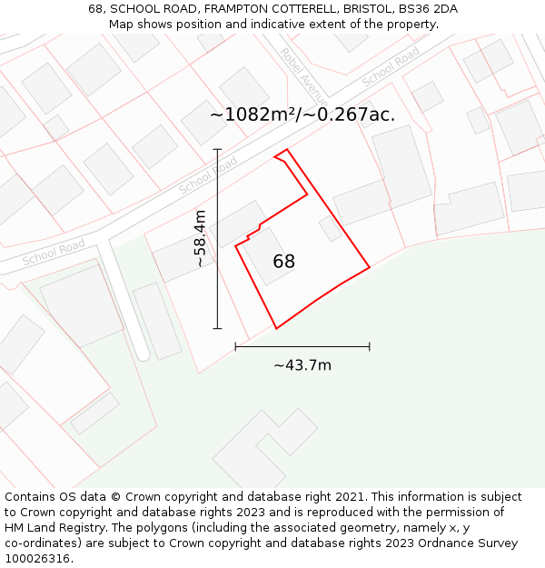 68, SCHOOL ROAD, FRAMPTON COTTERELL, BRISTOL, BS36 2DA: Plot and title map