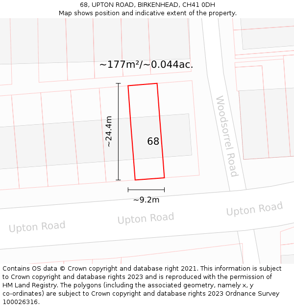 68, UPTON ROAD, BIRKENHEAD, CH41 0DH: Plot and title map