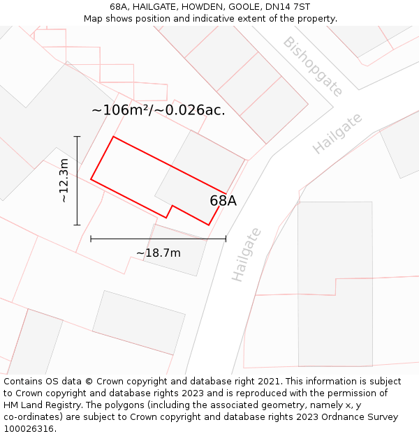 68A, HAILGATE, HOWDEN, GOOLE, DN14 7ST: Plot and title map