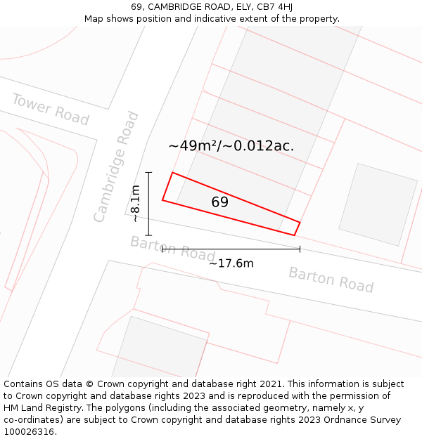 69, CAMBRIDGE ROAD, ELY, CB7 4HJ: Plot and title map