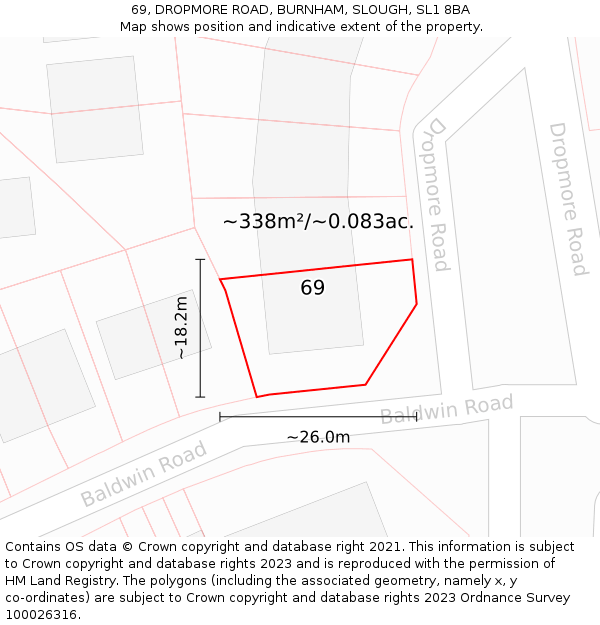 69, DROPMORE ROAD, BURNHAM, SLOUGH, SL1 8BA: Plot and title map