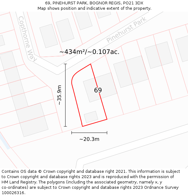 69, PINEHURST PARK, BOGNOR REGIS, PO21 3DX: Plot and title map