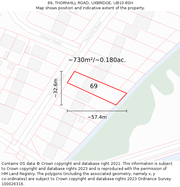 69, THORNHILL ROAD, UXBRIDGE, UB10 8SH: Plot and title map