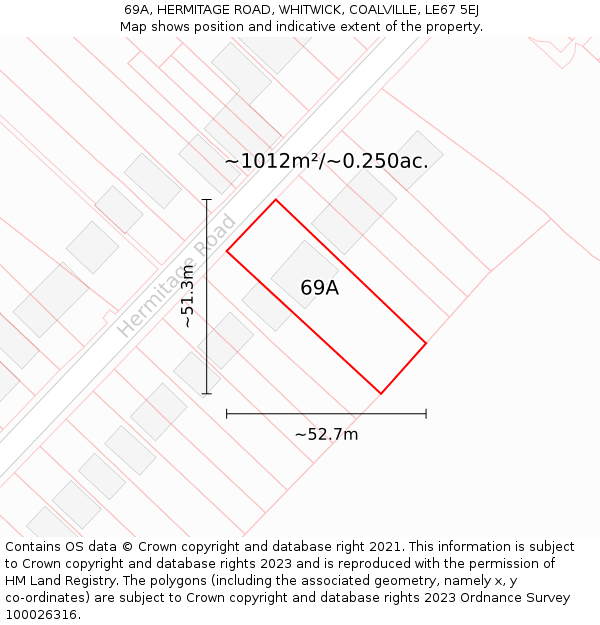 69A, HERMITAGE ROAD, WHITWICK, COALVILLE, LE67 5EJ: Plot and title map