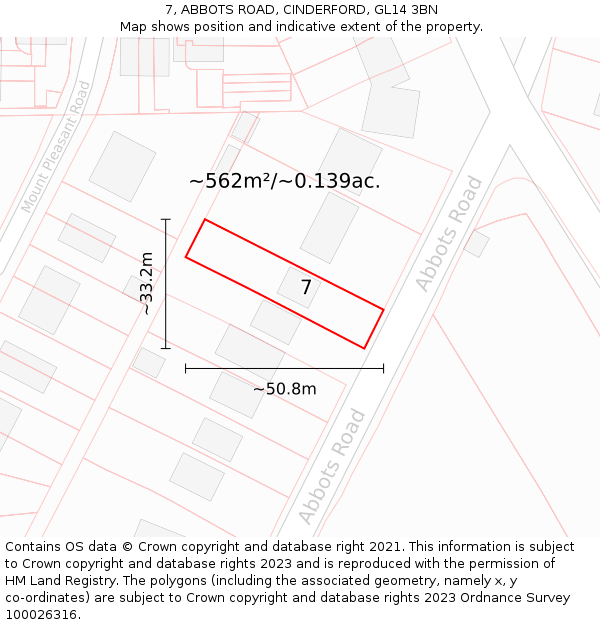 7, ABBOTS ROAD, CINDERFORD, GL14 3BN: Plot and title map