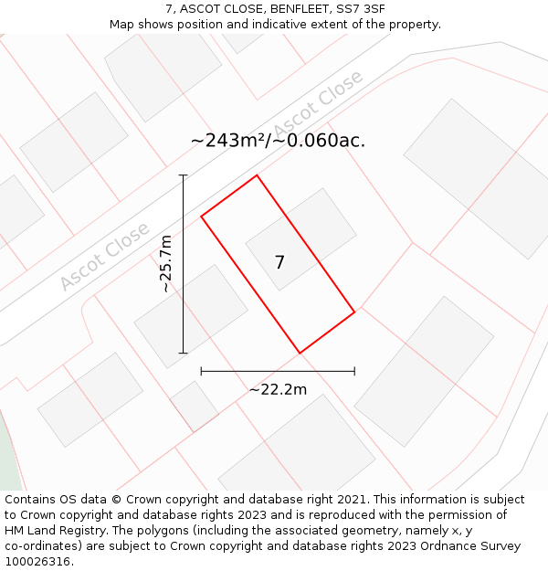 7, ASCOT CLOSE, BENFLEET, SS7 3SF: Plot and title map