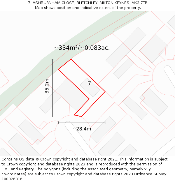 7, ASHBURNHAM CLOSE, BLETCHLEY, MILTON KEYNES, MK3 7TR: Plot and title map