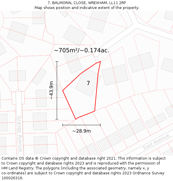 7, BALMORAL CLOSE, WREXHAM, LL11 2RP: Plot and title map