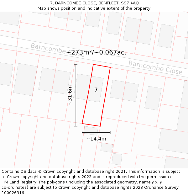 7, BARNCOMBE CLOSE, BENFLEET, SS7 4AQ: Plot and title map