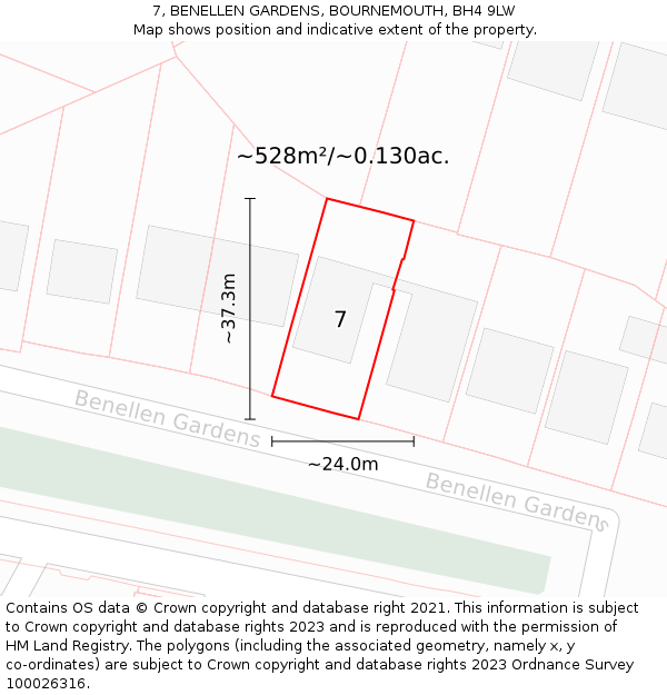 7, BENELLEN GARDENS, BOURNEMOUTH, BH4 9LW: Plot and title map