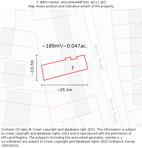 7, BIRCH ROAD, WOLVERHAMPTON, WV11 2EZ: Plot and title map