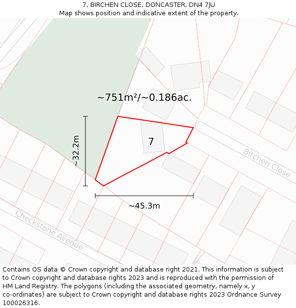 7, BIRCHEN CLOSE, DONCASTER, DN4 7JU: Plot and title map