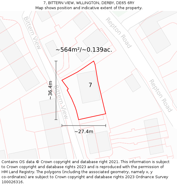 7, BITTERN VIEW, WILLINGTON, DERBY, DE65 6RY: Plot and title map