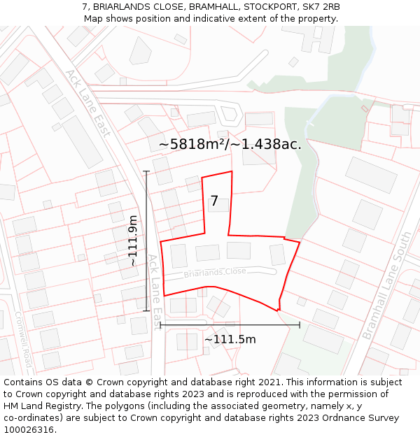 7, BRIARLANDS CLOSE, BRAMHALL, STOCKPORT, SK7 2RB: Plot and title map